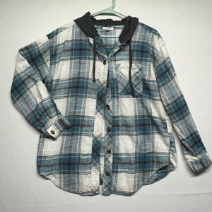 Maurices Blue Beach Coastal Long Sleeve Button Down Hoodie Flannel Womens Medium